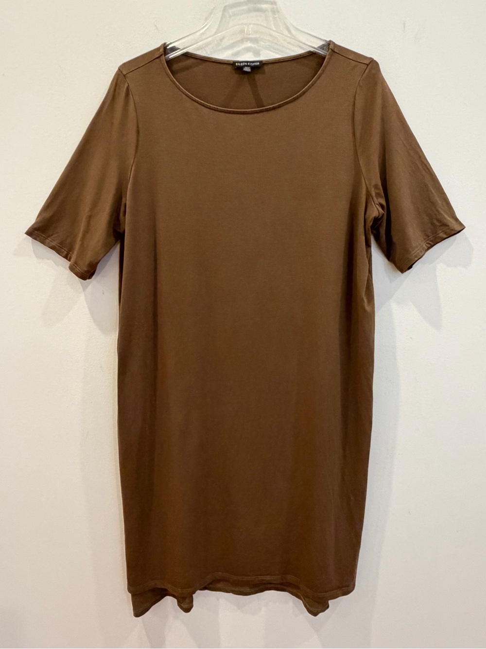 Eileen Fisher Jersey Knit Shift Dress Womens Large Brown Lagenlook Minimalist